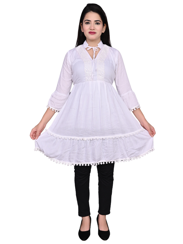 White Fabric: REYON - COTTON TUNIC/MIDDI FOR GIRLS & WOMENS