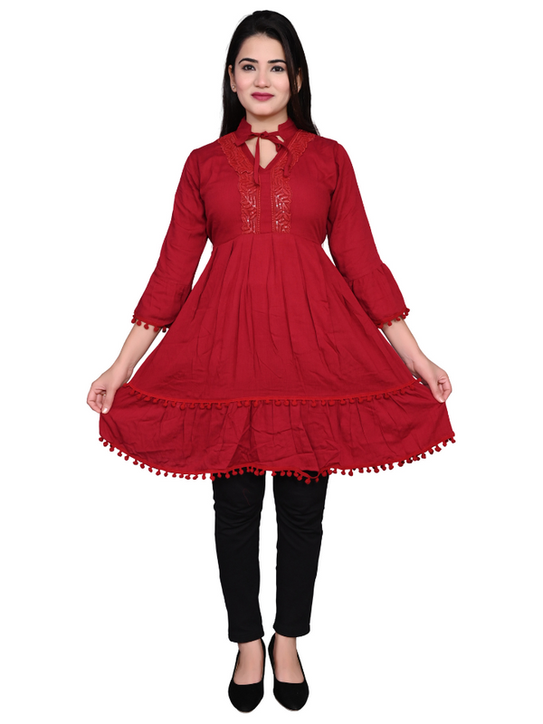 RED FABRIC : REYON - COTTON TUNIC/MIDDI FOR GIRLS & WOMENS