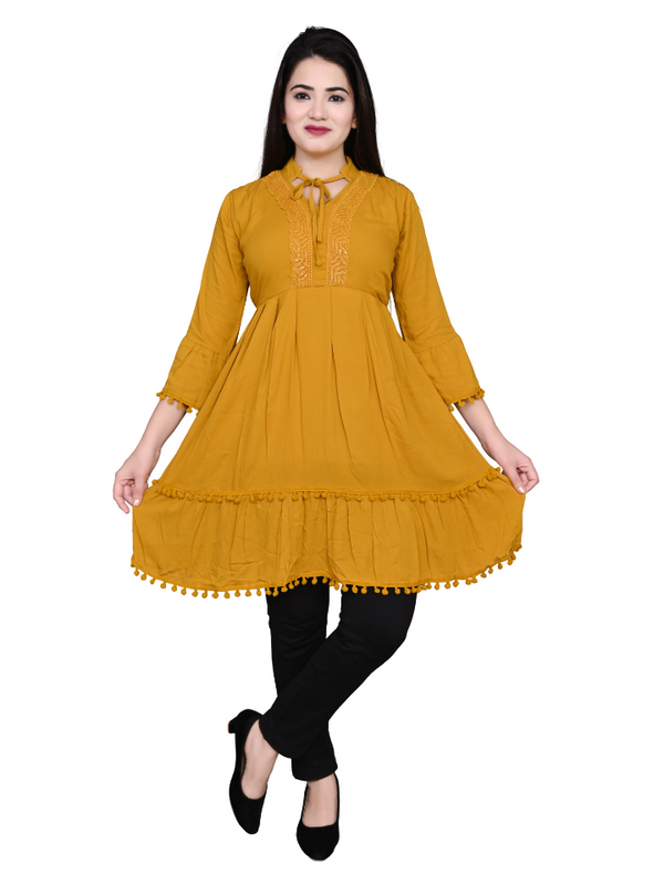 YELLOW FABRIC: REYON - COTTON TUNIC/MIDDI FOR GIRLS & WOMENS